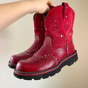 Ariat Red FatBaby Alligator Rhinestone Cowgirl Ankle Sz 9 Women’s Boots